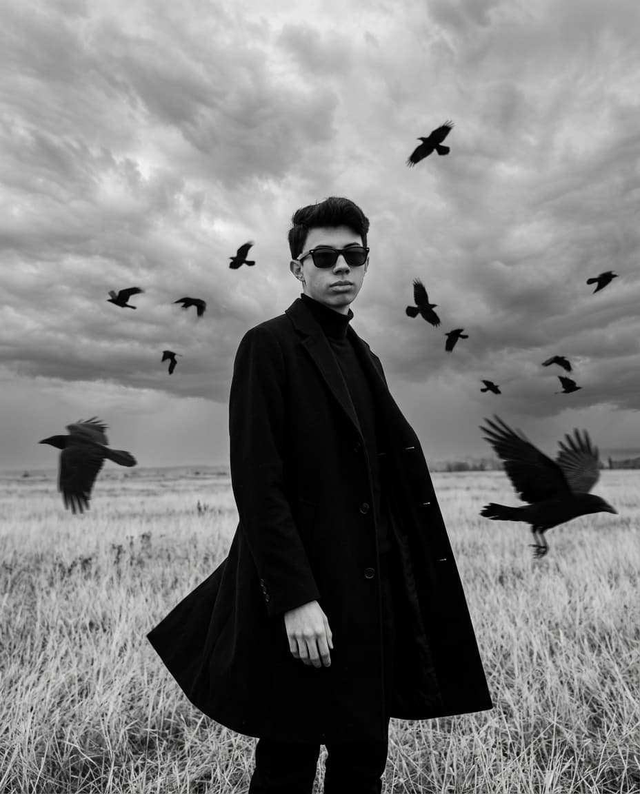 Cinematic Black Overcoat Portrait