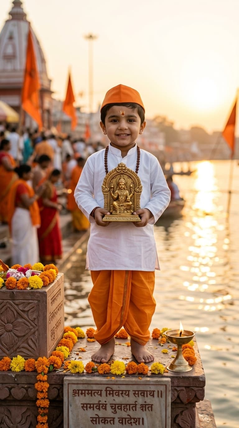 Devotional Child River Ghat Portrait