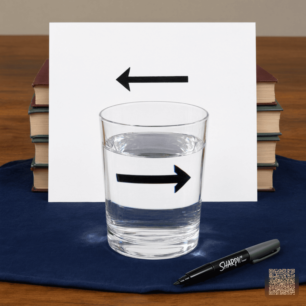 Two Arrows Behind a Glass of Water
