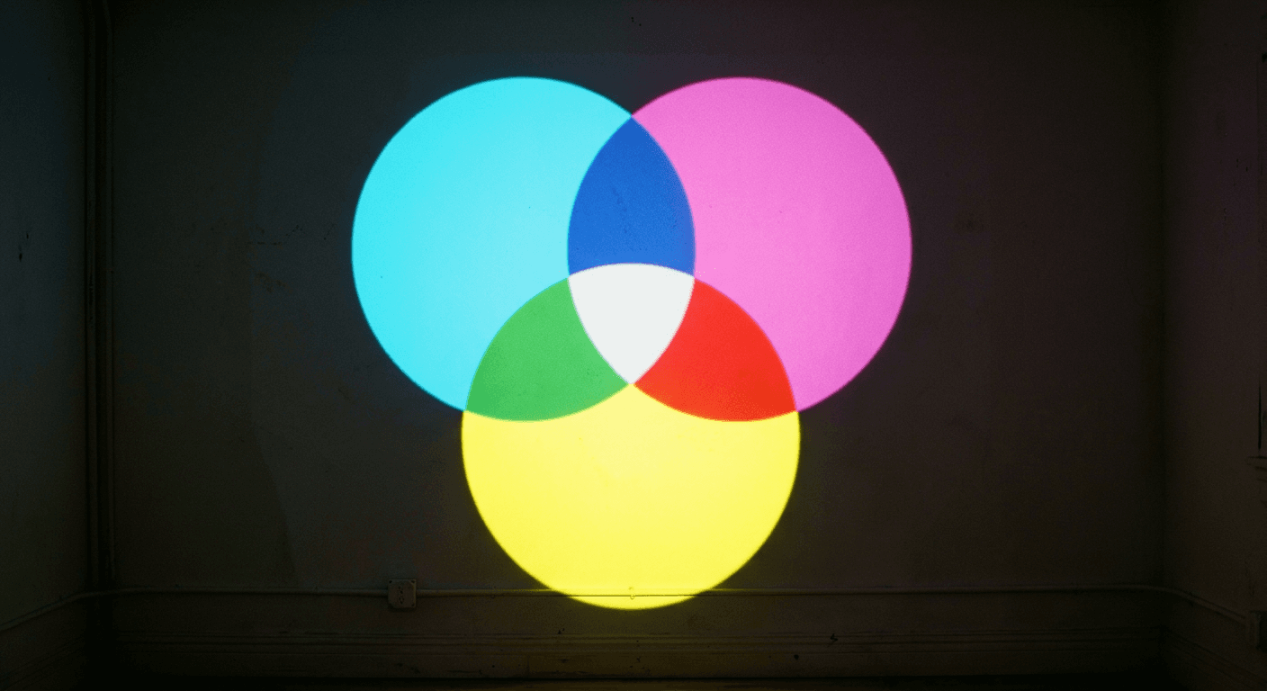 Cyan, Magenta, Yellow: Three Spotlights